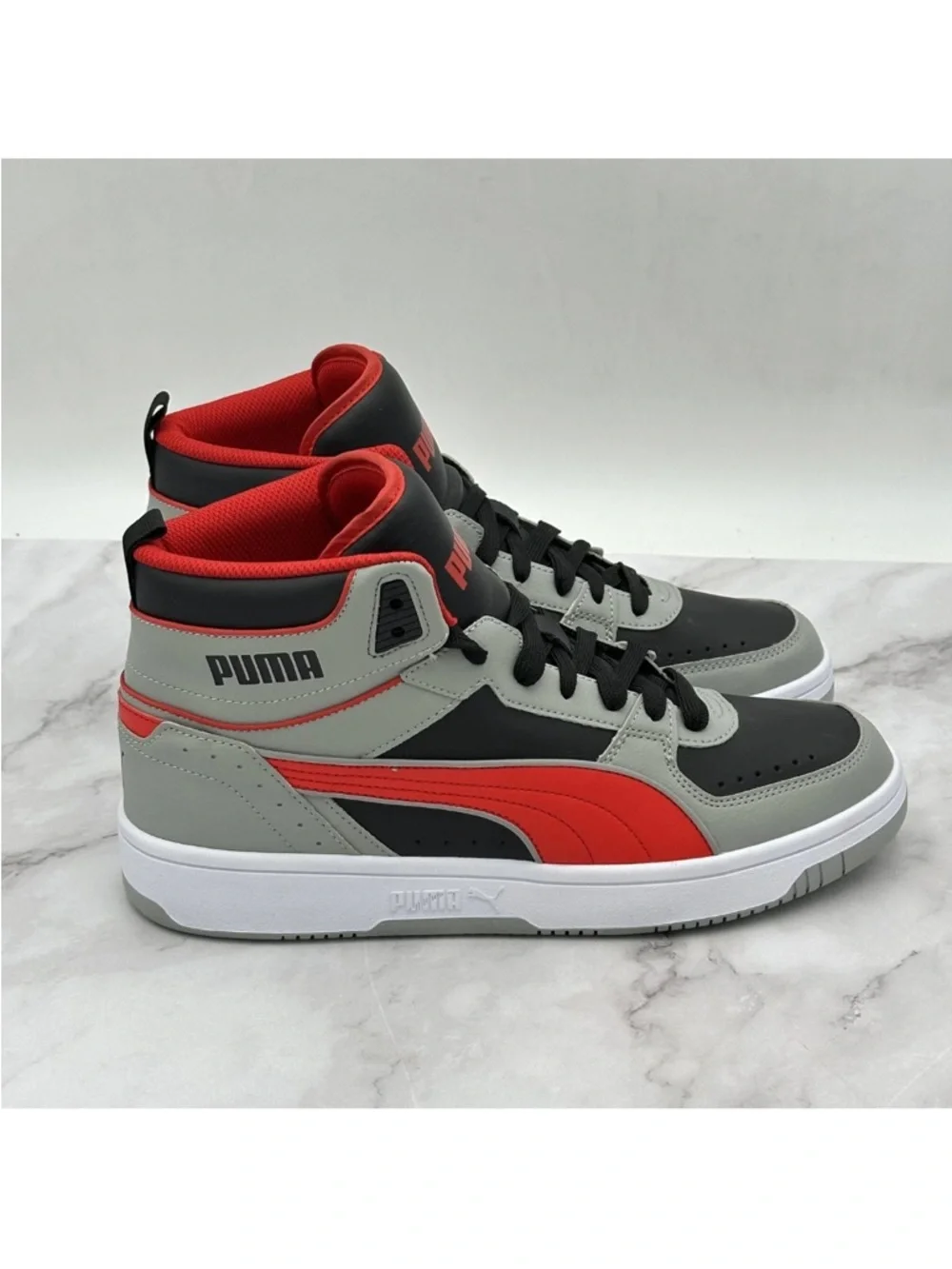 NWOB Puma Mid Top Shoes Mens Size 10 Gray Red Black Athletic Sneakers 407604-01